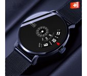 Reloj de hombre con correa de malla de acero auténtico, resistente al agua, con movimiento totalmente automático y diseño tecnológico en negro.