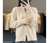 Otoño/Invierno 100% cárdigan de lana pura para mujer cuello alto cremallera suelta manga larga cálido Cachemira bajo de punto suéter abrigo XXL