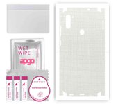 apgo Protective Skin Sticker for the back+sides compatible with Samsung Galaxy M11, Full Wrap Film, Foil, Vinyl - Pattern White Fabric