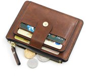 Monedero pequeño de lujo a la moda para hombre, tarjetero de identificación y crédito, cartera fina de cuero con bolsillo para monedas, cartera de diseñador de marca para hombre y mujer marrón