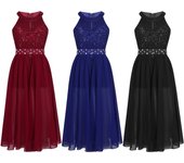Vestido maxi mameluco sin mangas de encaje con diamantes de imitación para niñas, boda, dama de honor, fiesta de cumpleaños, vestido formal de fiesta 9-10 Years azul