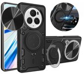 Funda para Honor Magic6 Pro, carcasa magnética con anillo de metal y protección para lentes. For Magic6 Pro negro