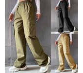 Pantalones cargo sin cintura para mujer Pantalones anchos de cintura alta Pantalones rectos Pantalones casuales XS negro