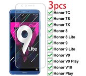 3 uds vidrio templado de dureza para Huawei honor 8 9 Lite V9 Play view 10 V10 Protector de pantalla Honor 7X 7A 7C 7S película protectora de vidrio For Honor Play puro
