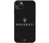 Coque Maniacase pour pour Iphone 13 mini maserati blanc fond carbonne