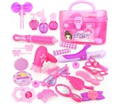 Juguetes de joyería para niñas de 37 años, juego de juguetes para jugar a las casitas de simulación, juguetes para vestir y maquillaje para niños color rosa