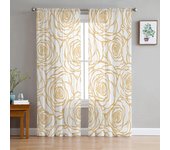 Cortina transparente de flor rosa dorada para dormitorio, cortina de gasa de tul para cocina, decoración para sala de estar, tratamiento de ventana 135W x 114H(cm)