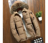 Abrigo de invierno con botones y cremallera para hombre, chaqueta con capucha y Cuello de piel, plumón de pato blanco cálido y grueso, Parka, ropa de marca para hombre M negro