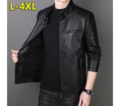 Chaqueta delgada de cuero PU para hombre, chaqueta de terciopelo de otoño e invierno, chaqueta de cuero informal con cuello alto para hombre L