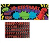 Creative Party Banner 3D de superhéroe con pegatinas One Size negro
