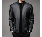 Nueva chaqueta de cuero con cuello alto para hombre, chaqueta de cuero de otoño e invierno para hombre, chaqueta de cuero informal de negocios más polar. 190