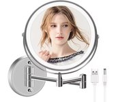 Espejo de baño de pared de 8 pulgadas, espejo de maquillaje con luz de aumento de 10x, espejo de tocador con atenuación ajustable y luz