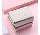Cartera de mujer de cuero de PU de moda con bordado de amor, billetera pequeña de tres pliegues, tarjetero, ranura para varias tarjetas, monederos