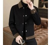 Abrigo de lana con solapa, diseño de botonadura sencilla, chaqueta de estilo con bloques de color y bolsillos, ropa de abrigo para otoño e invierno para hombre L negro