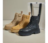 Botas de combate con cordones para mujer, botines de plataforma gruesa, botas cortas cómodas de cuero sintético con cremallera lateral para primavera y otoño, botas de punta redonda para mujer 35