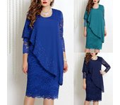 Enaguas de señora de talla grande, vestido elegante hasta la rodilla de Color liso con cuello redondo y manga 3/4 para fiesta y banquete XXXXXL azul marino