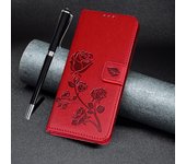 Funda con tapa de cuero con libro de flores rosas para OPPO Realme C35 C31 C30 C21Y C25Y C20 C11 9 8 Pro 9i 8i A54 A74 A94 5G 4G Cartera con ranura para tarjeta y soporte For OPPO A36 rojo