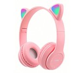 Auriculares inalámbricos con orejas de gato brillantes, auriculares inalámbricos para juegos de dibujos animados, auriculares inalámbricos plegables con sonido estéreo negro