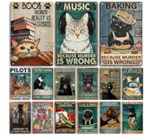 Póster metálico artesanal de gato negro, hojalata para mascotas, letrero decorativo para moggy, decoración de pared para garaje, bar, pub, club, hotel, cafetería, cocina y hogar. 7.8x11.8inch
