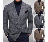 Chaqueta de traje de hombre con solapa, manga larga, cierre de un solo pecho, con bolsillos, corte entallado, ropa de trabajo de negocios S marrón
