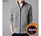 Suéter grueso y cálido informal para hombre, suéter frontal con cremallera para otoño e invierno, chaqueta de punto de manga larga liso de gran tamaño, abrigo XXXXL negro