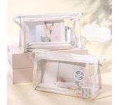 Bolsa de cosméticos transparente DIY para niñas, bolsa de maquillaje transparente con cremallera para mujer, estuche de lápices de viaje de PVC, bolsa de almacenamiento para artículos de tocador y baño