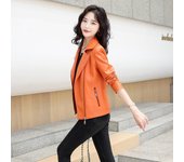 Chaqueta de cuero genuino de primavera para mujer, prendas de vestir exteriores de cuero naranja Real, abrigo de piel de oveja Natural, chaquetas con cremallera para motociclista para mujer 6XL XXXXXXL