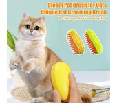 Cepillo de vapor 3 en 1 para gatos, cepillo de vapor recargable para mascotas, solución de aseo para gatos con vapor, peine de masaje para quitar el pelo de mascotas amarillo