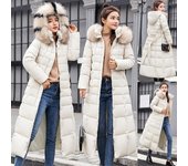 Chaqueta parka de largo medio cálida de invierno a la moda para mujer, chaqueta informal con capucha y cuello de piel extraíble, prendas de vestir exteriores para mujer S blanco
