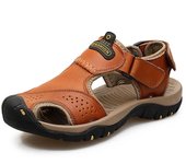Sandalias de punta cerrada de cuero genuino para hombre de nuevo estilo 2023 para uso informal en la playa 7238; 41 marrón oscuro