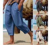 Pantalones Cortos para Hombres Cordón Cintura Elástica Color Sólido Bolsillos Sueltos Dividido Entrepierna Profunda Suave Transpirable Vacaciones de Verano Pantalones de Playa XL azul