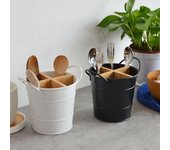 Estante Cubo de Almacenamiento de Cocina Organizador de Cubiertos Soporte para Cucharas Soporte para Palillos Soporte para Vajilla de Bambú blanco