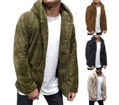 Chaqueta con capucha de forro polar de manga larga para hombre, abrigo de color sólido, prendas de vestir holgadas, sudaderas informales con capucha para otoño e invierno 3XL negro