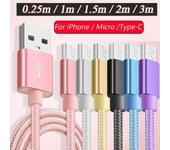 Cable de carga de datos USB-C tipo C de carga rápida, nailon trenzado para teléfonos Iphone, HuaWei, Samsung Galaxy 1.5m for Type-C azul