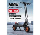 Patinete eléctrico para adultos G63 de 2400 W, motor dual, 48 V, 20 Ah, batería extraíble, velocidad máxima de 65 km/h, conexión Bluetooth, plegable, Escoote negro