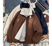 Chaqueta tipo cárdigan para hombre, con solapa, manga larga, cierre de cremallera, diseño con bloques de color, chaqueta, abrigo con bolsillos, abrigo holgado M albaricoque