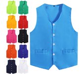 Chaleco de voluntario con botones para niños y niñas, de color liso, con cuello en V, sin mangas, con dobladillo irregular, uniforme para actividades de voluntarios 9-10 Years verde