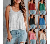 (Quinide) Camiseta sin mangas con lentejuelas de Color sólido y cuello redondo informal a la moda para mujer XL verde