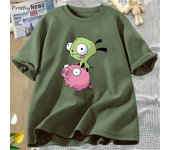 Camiseta de dibujos animados kawaii Invader Zim para mujer, camisetas de algodón con diseño de chica montando un cerdo, camisetas de película Harajuku, camisetas gráficas, ropa unisex L
