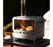 Estufa de leña para exteriores, fogata portátil para acampar con horno y ventana de vidrio amplia, acero inoxidable plata