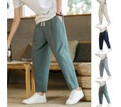 Hombres Noveno Pantalones Sueltos Rectos Cordón Cintura Elástica Bolsillos Tallas Grandes Color Sólido Transpirable Suave Hasta el Tobillo Pantalones de Chándal Casuales 2XL verde