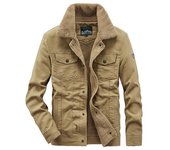 Chaqueta de hombre de gran tamaño Chaqueta de solapa gruesa de polar para hombre de mediana edad M caqui