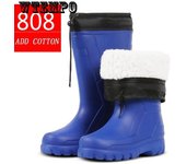 Botas de lluvia de invierno y Botas de lluvia cálidas de terciopelo para hombre, zapatos de agua de algodón antideslizantes de tubo alto, zapatos de goma gruesos, zapatos impermeables 46
