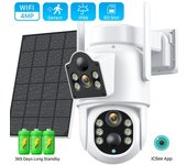 Cámara solar inalámbrica de 4 MP, cámara PTZ WiFi de doble lente, cámara de videovigilancia para exteriores con batería incorporada, modo de espera prolongado iCsee 2MP Camera