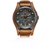 CURREN 8225 Reloj de cuarzo a la moda Reloj para hombre Calendario de primeras marcas Correa de cuero Negocios Militar Doble marrón