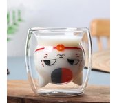 Taza de cristal de gato de dibujos animados, taza de cristal de doble capa, taza de agua, taza de leche, taza de jugo, taza de café