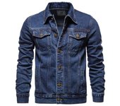 Primavera hombres chaquetas de mezclilla de solapa sólida moda motocicleta Jeans chaquetas Hommes Slim Fit algodón Casual negro azul abrigos M negro