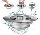 Colador de desagüe para fregadero de cocina, tapón emergente de acero inoxidable, antiobstrucción, cesta recogedora de alimentos, filtro de olores, tapón para fregadero