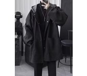 Chaqueta de lana de longitud media-larga para hombre, estilo otoño/invierno, con capucha, acolchada, ligera, aspecto maduro L negro