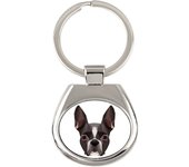 Boston Terrier, American Gentleman - geometric keychain with a photo and the inscription Art-Dog blanco